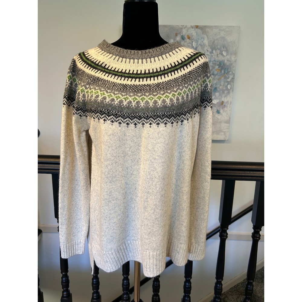 Cabi Wild Moss Shetland Pullover 4283 Fair Isle Sweater Green Grey Cream NWT M